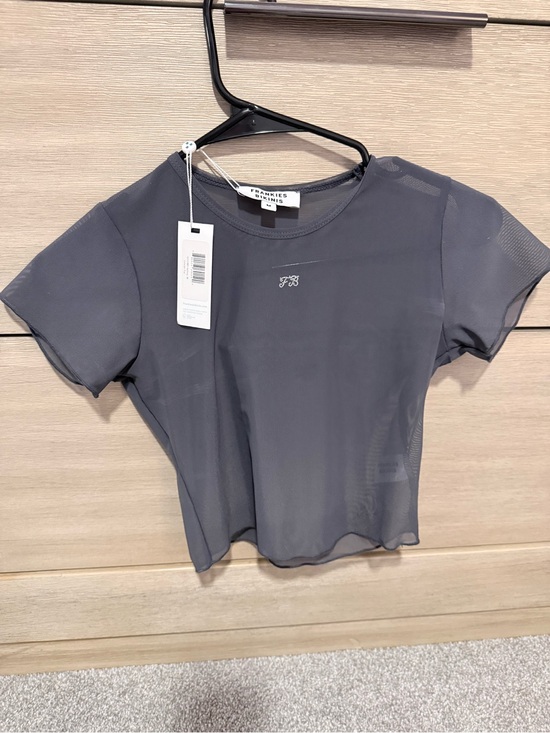 Frankie's Bikinis Tops - Frankie's Bikinis Charcoal Galaxy Gray Sheer Mesh Short Sleeve Lauryn Top